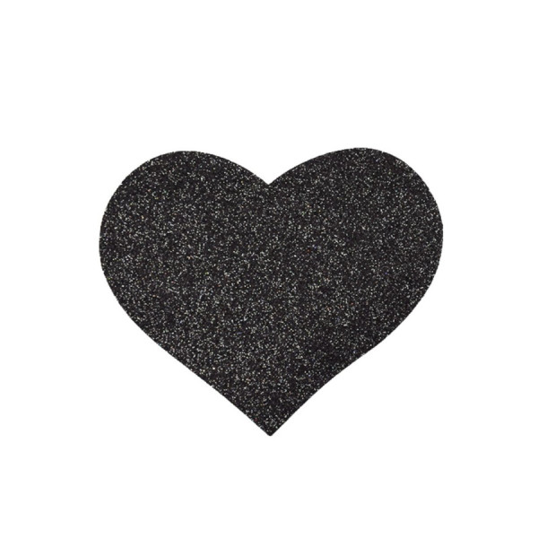 Paire de cache tétons adhésifs coeur pailleté noir 